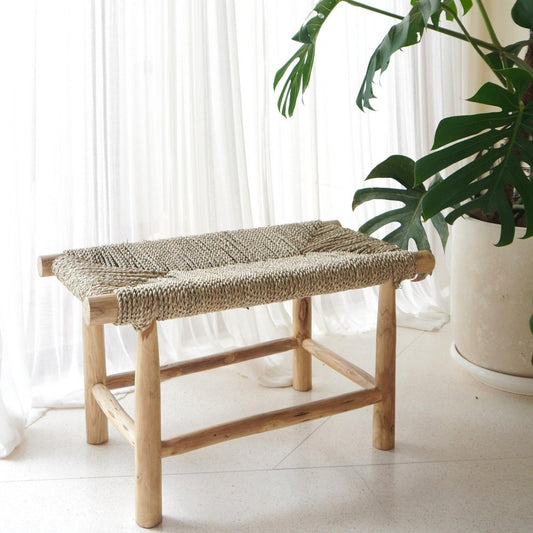 SUNGAI sofa made of solid wood with a seat made of woven seagrass