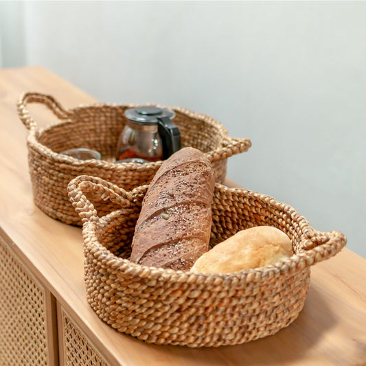 Bread basket | Small round basket | Decorative woven water hyacinth storage basket JAWAH (2 sizes)